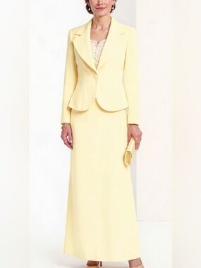 J.R. Nites by Caliendo Pale Butter Yellow  Sequined Vest Formal Skirt Suit Set 6